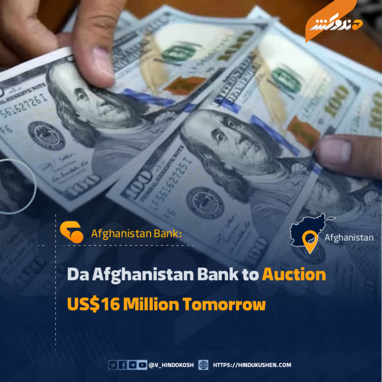 Da Afghanistan Bank to Auction US$16 Million Tomorrow